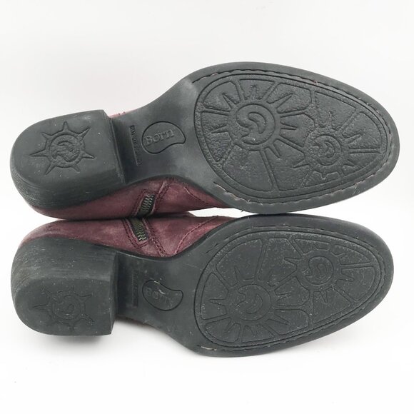 BORN Burgundy Suede Western Distressed Leather Ankle Booties Boots Womens 10 - Picture 13 of 13